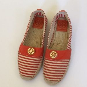 TORY BURCH STRIPED CANVAS ESPADRILLES